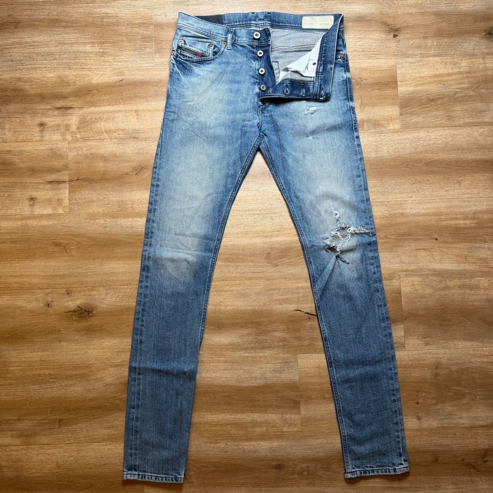 Diesel Tepphar Jeans Mens 32x34 Blue Slim Carrot Distressed Stretch Denim 081AQ
